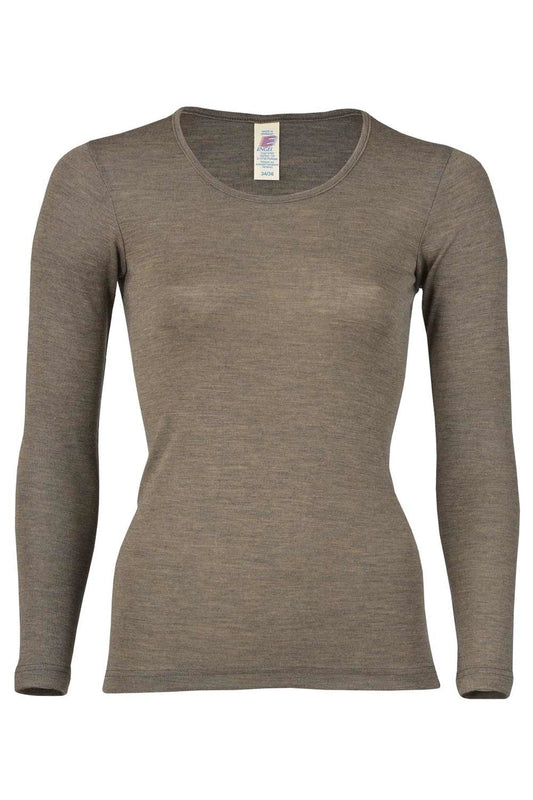 Wolzijde Damesshirt Lange Mouwen - Walnoot