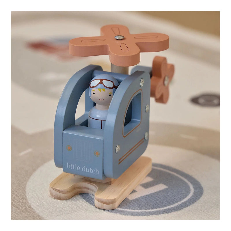 Houten speelgoed helikopter - Blauw