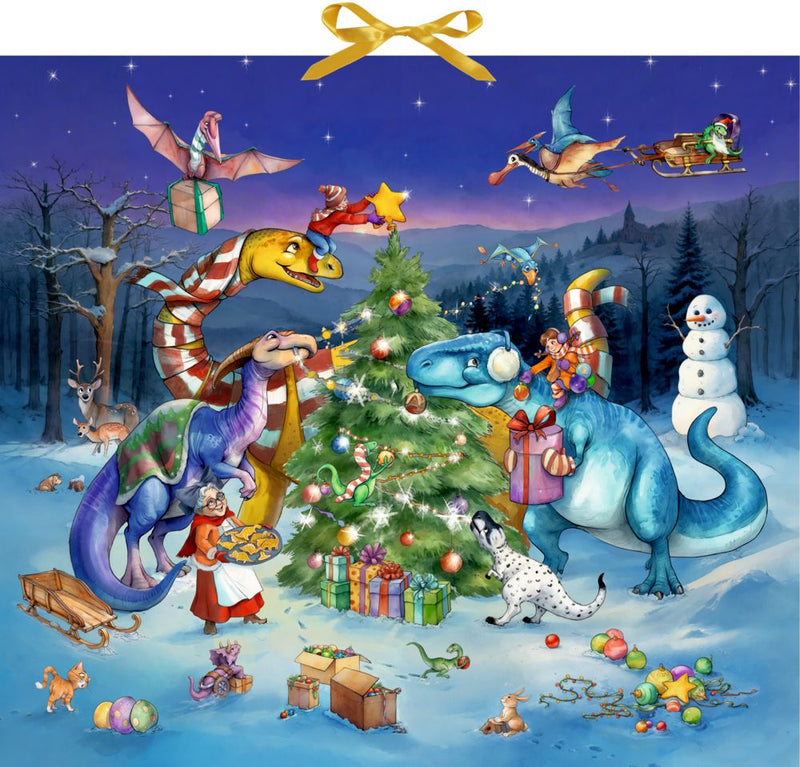 Adventskalender Dinosaurussen om de kerstboom
