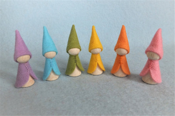 Zes regenboog kabouters - Pastel - Zelfmaakpakketje