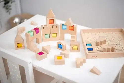 Houten Bouwstenen met Edelstenen