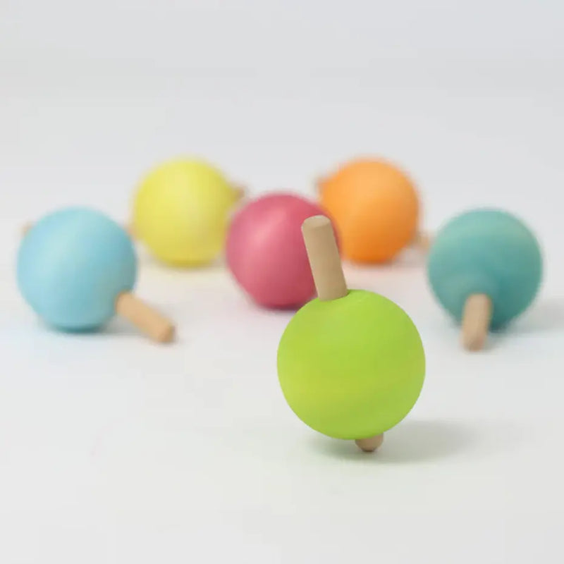 Houten Pastel spinning tops 6 stuks