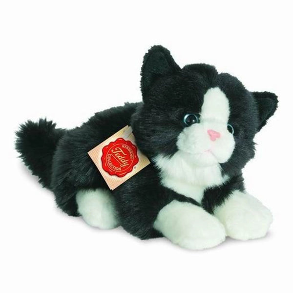 Liggende Kat Zwart Wit 20 cm