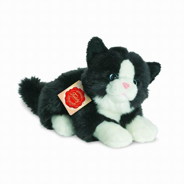 Liggende Kat Zwart Wit 20 cm