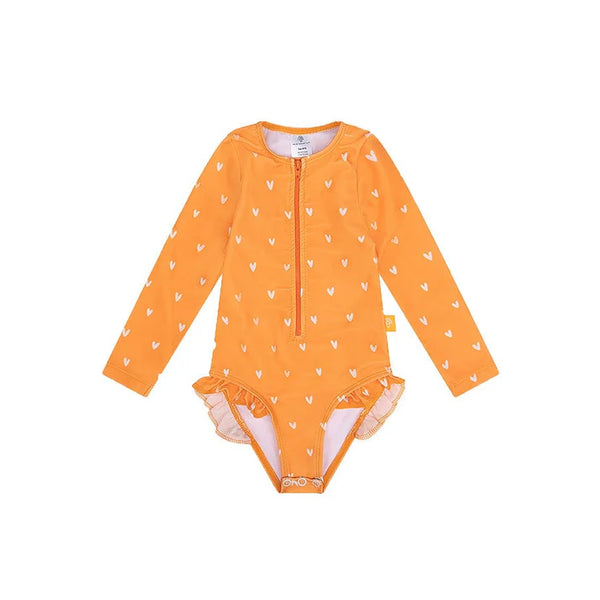 UV Badpak met lange mouwen Oranje met Hartjes