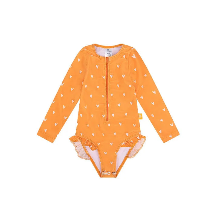 UV Badpak met lange mouwen Oranje met Hartjes