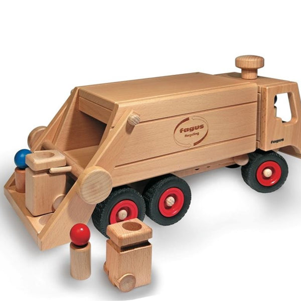 Fagus - Houten Vuilniswagen met twee vuilnisbakken