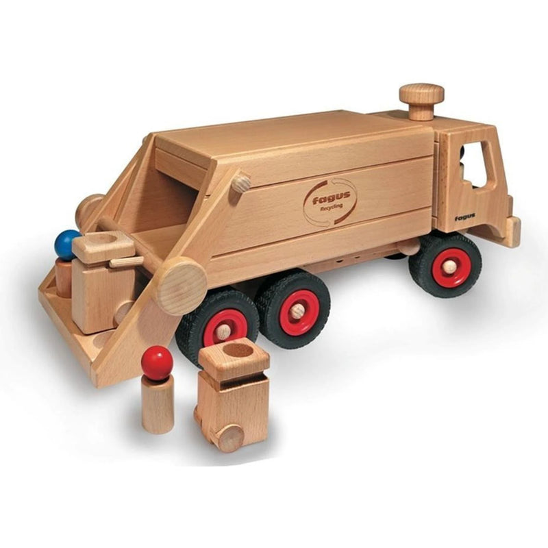 Fagus - Houten Vuilniswagen met twee vuilnisbakken