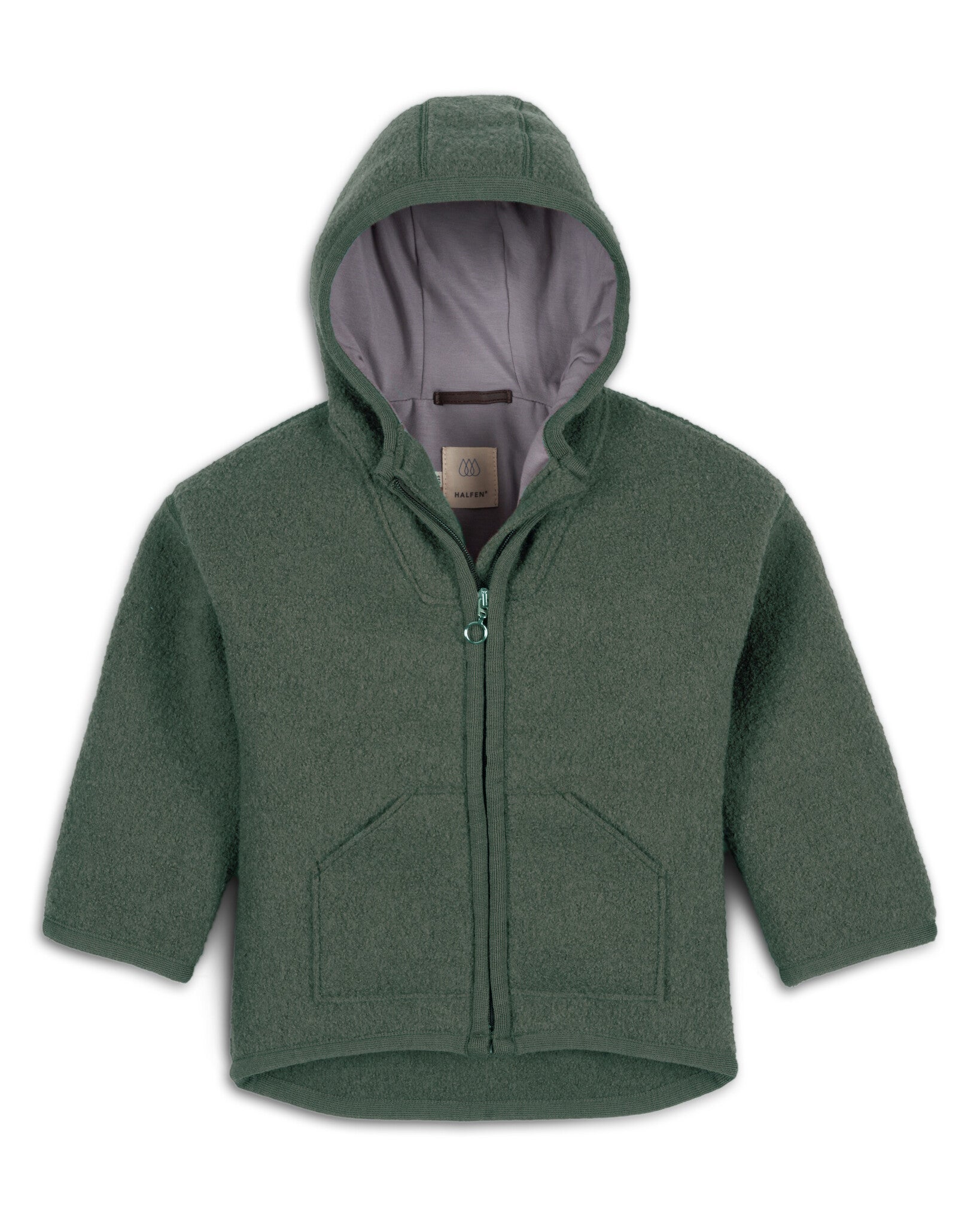 halfen-gekookte wol jas olive, disana 